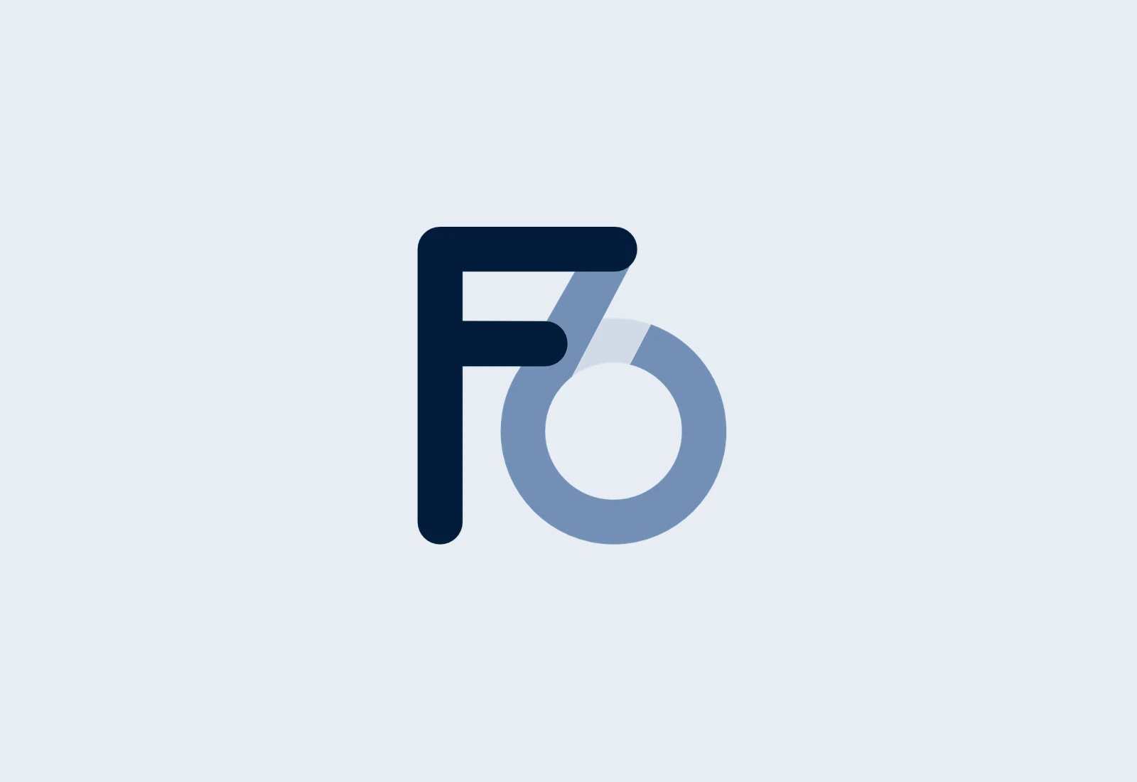 F6 Construcciones logo in navy and steel blue on a light blue background